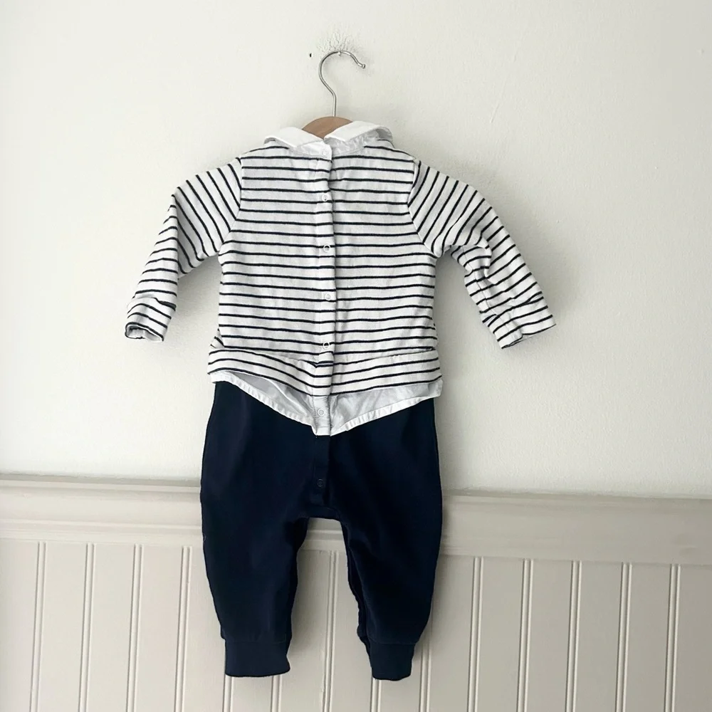 Baby GAP 6-9 Months Baby Striped Navy White 3 in 1 Layer Piece Oufit 100% Cotton